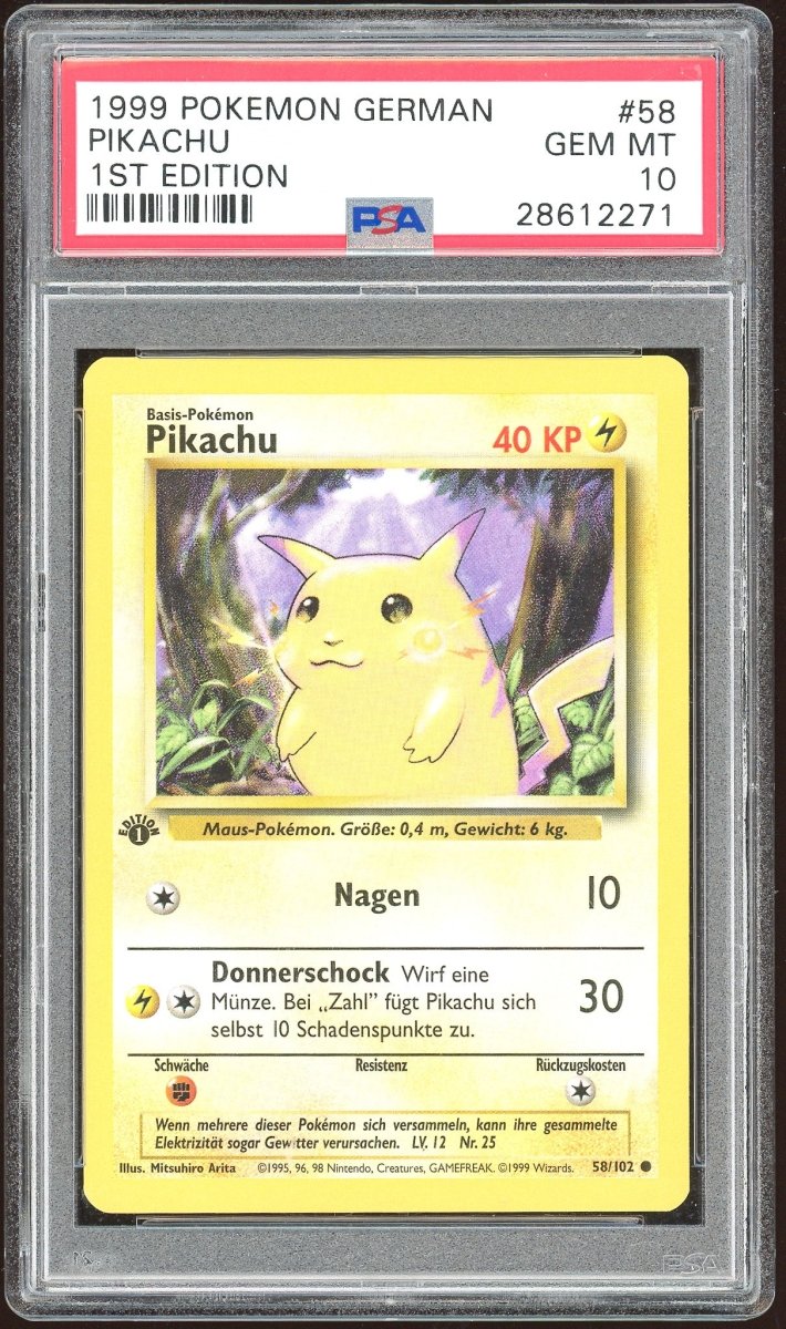 1999 Pokémon #58 Pikachu 1st Edition PSA 10 (DE)