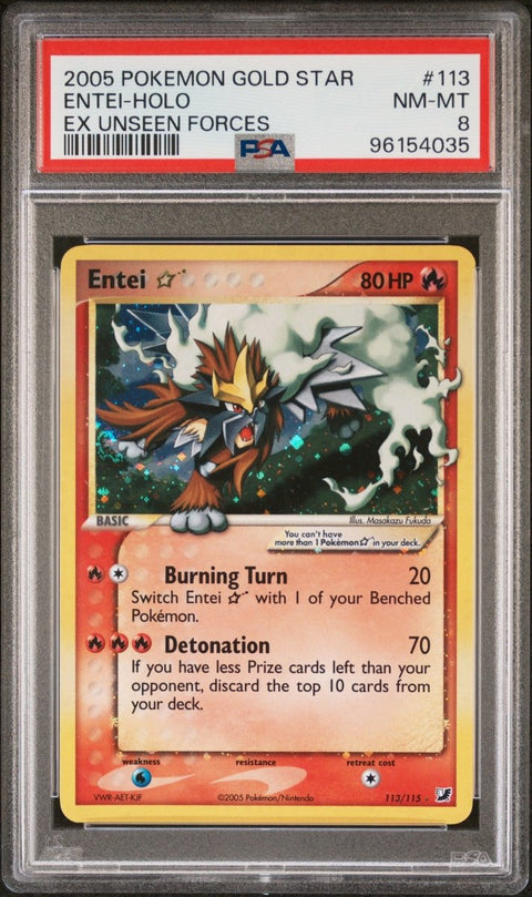 2005 Pokémon EX Unseen Forces 113 Entei - Holo PSA 8 - underpaidcollectibles