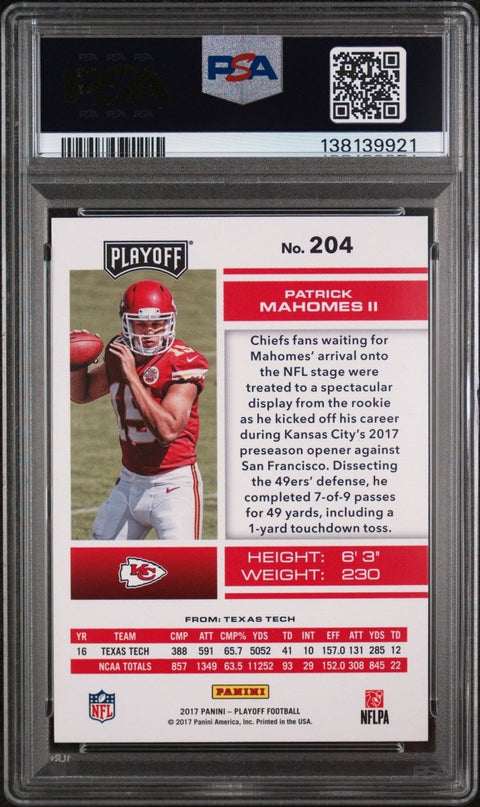 2017 Panini Playoff 204 Patrick Mahomes II PSA 9 - underpaidcollectibles