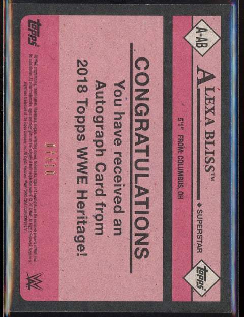 2018 Topps Heritage WWE Alexa Bliss Gold Auto /10 - underpaidcollectibles