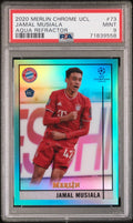 2020 Topps Merlin Chrome UCL Jamal Musiala 73 Aqua Refractor PSA 9 - underpaidcollectibles