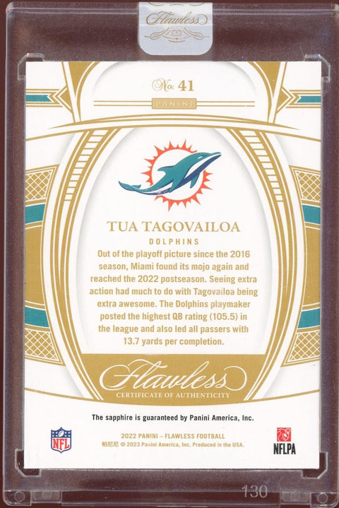 2022 Panini Flawless Tua Tagovailoa No. 41 Dolphins Sapphire /15 - underpaidcollectibles