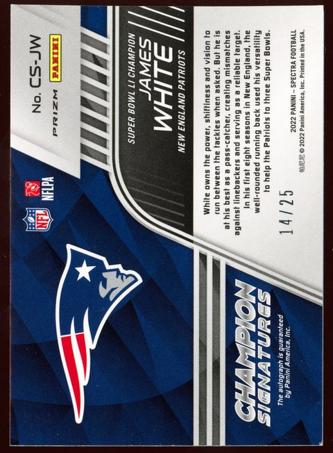 2022 Panini Spectra NFL James White Champion Signatures Auto /25 CS-JW - underpaidcollectibles
