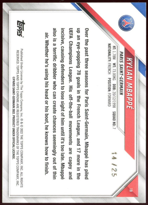 2022 Topps Chrome UCC Soccer Kylian Mbappe PSG /25 - underpaidcollectibles