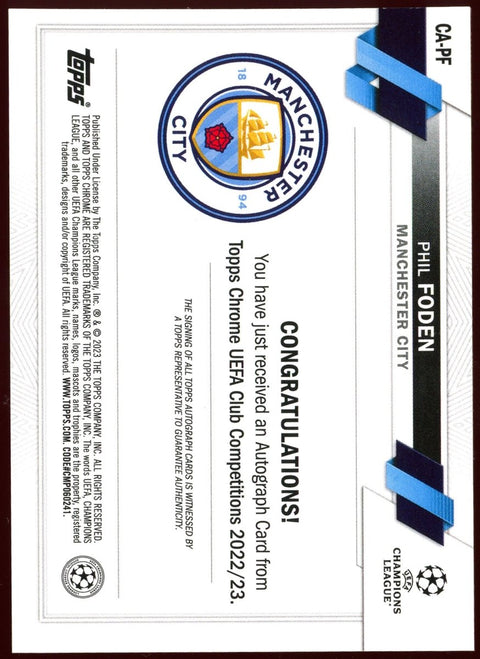 2022/23 Topps Chrome UCC Phil Foden Autograph Gold Lava - underpaidcollectibles