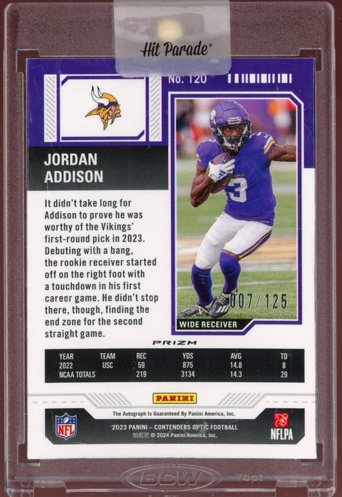 2023 Panini Contenders Optic Football Jordan Addison Rookie Ticket Red Auto /125 - underpaidcollectibles