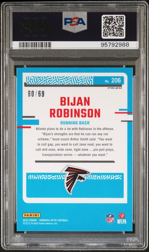 2023 Panini Donruss Optic Football Bijan Robinson 206 Electricity PSA 9 - underpaidcollectibles