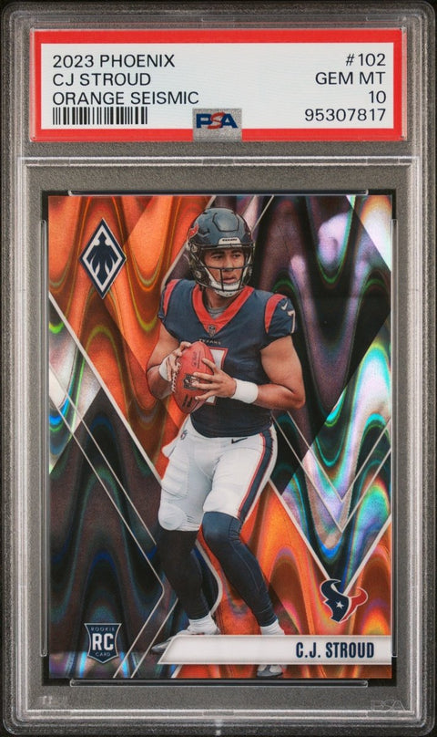 2023 Panini Phoenix Football C.J. Stroud 102 Orange Seismic /99 PSA 10 - underpaidcollectibles