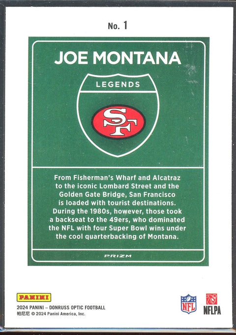 2024 Panini Donruss Optic Downtown Legends Prizm 1 Joe Montana 49ers - underpaidcollectibles