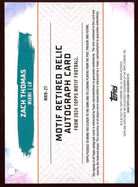 2024 Topps Motif Football Zach Thomas Miami Relic Auto /35 - underpaidcollectibles