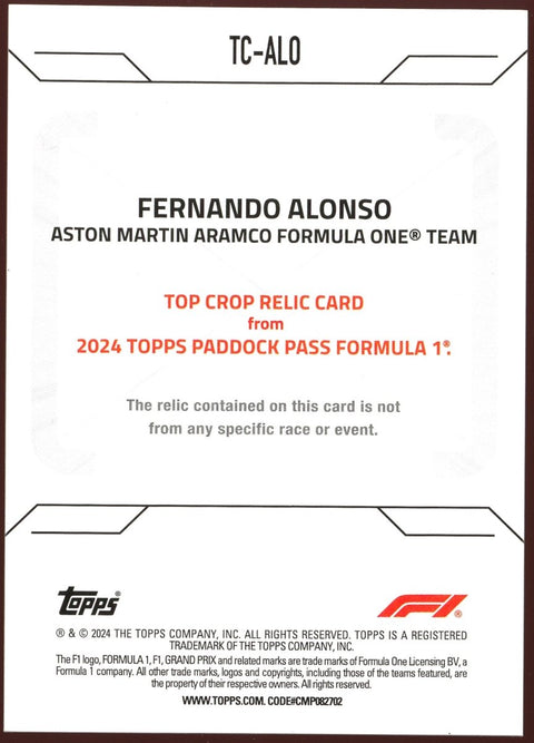 2024 Topps Paddock Pass Formula 1 Fernando Alonso Top Crop Relic /35 - underpaidcollectibles