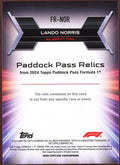 2024 Topps Paddock Pass Formula 1 Lando Norris Relic /35 FR-NOR - underpaidcollectibles