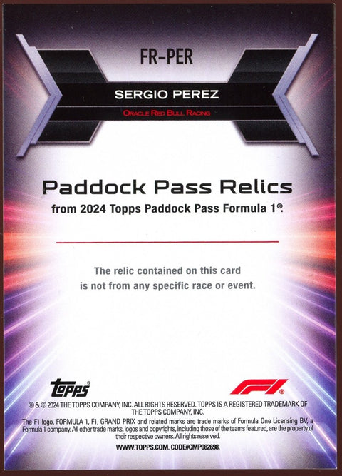 2024 Topps Paddock Pass Formula 1 Sergio Pérez Relic /35 - underpaidcollectibles