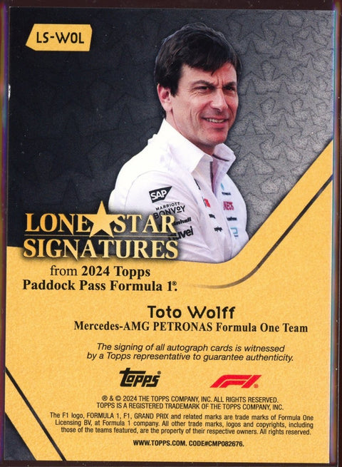 2024 Topps Paddock Pass Formula 1 Toto Wolff Lonestar Signatures Auto /10 - underpaidcollectibles