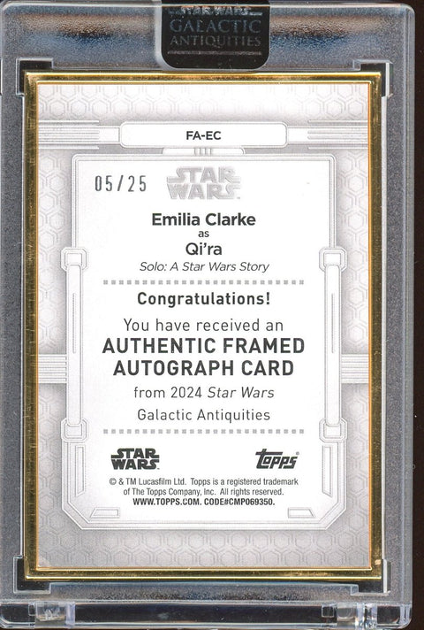 2024 Topps Star Wars Galactic Antiquities Emilia Clarke Framed Auto /25 Qi'Ra - underpaidcollectibles