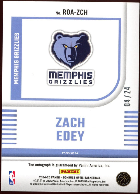 2024/25 Panini NBA Zach Edey Rookie Optic Signatures Blue Mojo /24 - underpaidcollectibles