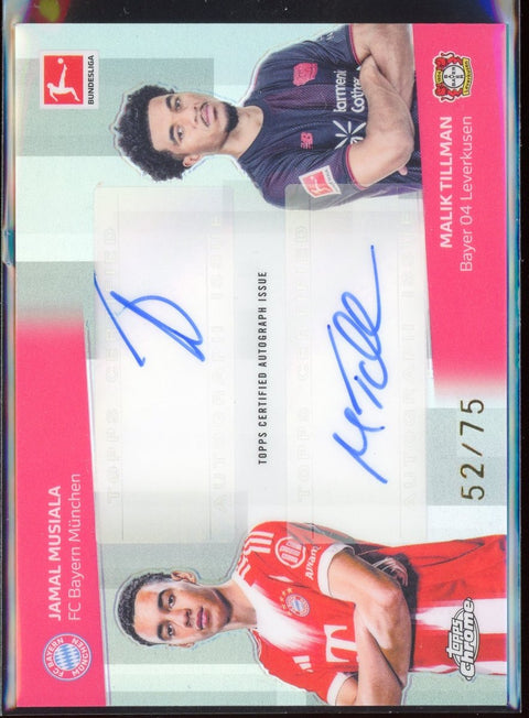 2025 - 26 Topps Chrome Bundesliga Jamal Musiala / Malik Tillman Dual Auto /75 - underpaidcollectibles