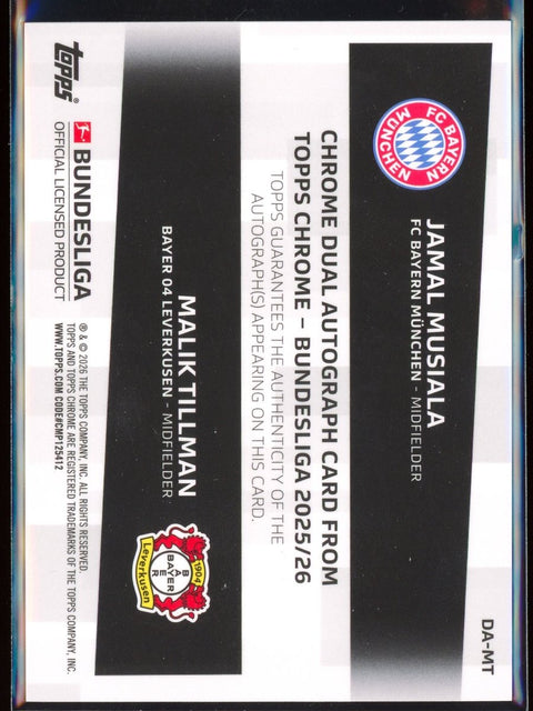 2025 - 26 Topps Chrome Bundesliga Jamal Musiala / Malik Tillman Dual Auto /75 - underpaidcollectibles