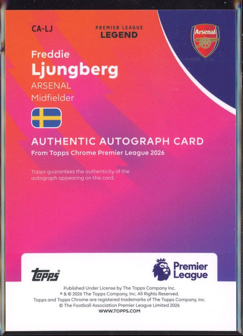 2025 - 26 Topps Chrome Premier League Freddie Ljungberg Gold Auto /50 - underpaidcollectibles