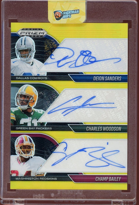 2025 Panini Prizm Black NFL Sanders / Woodson / Bailey Triple Auto PTA - CB Gold /10 - underpaidcollectibles