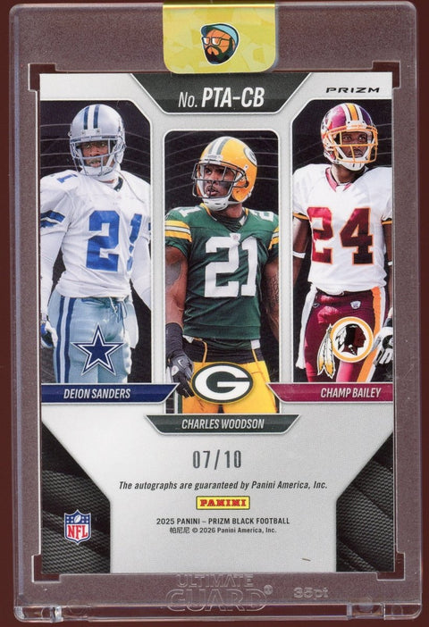 2025 Panini Prizm Black NFL Sanders / Woodson / Bailey Triple Auto PTA - CB Gold /10 - underpaidcollectibles