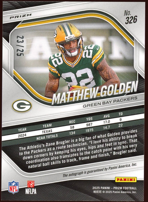 2025 Panini Prizm Football Matthew Golden Rookie Camo Auto /25 - underpaidcollectibles