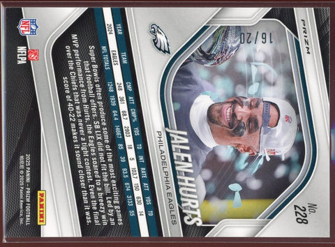 2025 Panini Prizm NFL Football Jalen Hurts No. 228 Trophy /20 - underpaidcollectibles