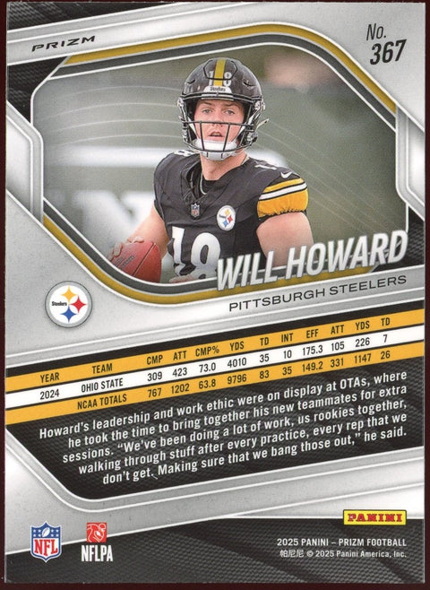 2025 Panini Prizm NFL Will Howard 367 Rookie Silver - underpaidcollectibles