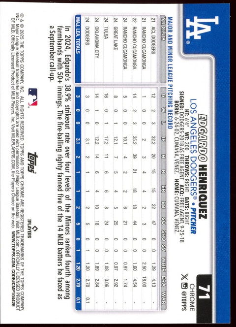2025 Topps Chrome Baseball Edgardo Henriquez Dodgers Orange Cracked Ice /25 - underpaidcollectibles
