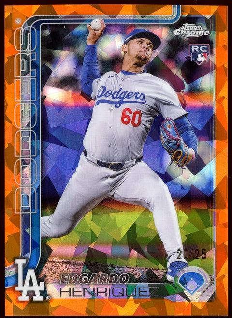 2025 Topps Chrome Baseball Edgardo Henriquez Dodgers Orange Cracked Ice /25 - underpaidcollectibles