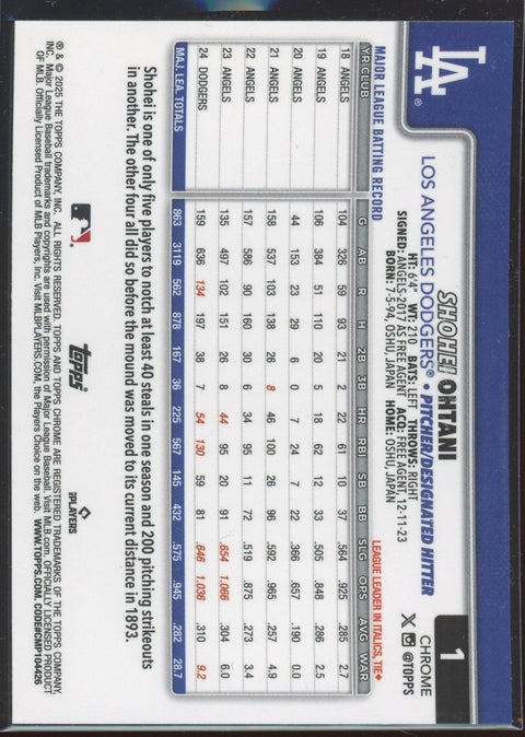 2025 Topps Chrome Sapphire Baseball Shohei Ohtani - underpaidcollectibles