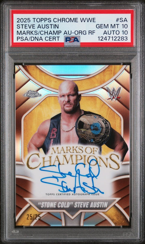 2025 Topps Chrome WWE Marks of Champions Autographs SA Steve Austin AU - ORG RF PSA 10 Auto 10 - underpaidcollectibles