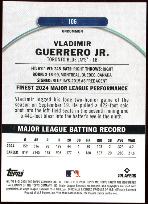 2025 Topps Finest MLB Vladimir Guerrero Jr. Gold /25 - underpaidcollectibles
