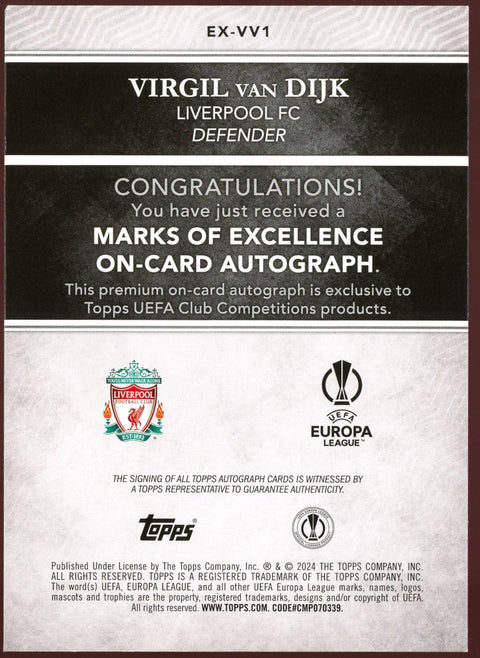 2025 Topps Marks of Excellence Virgil van Dijk Autograph /199 - underpaidcollectibles