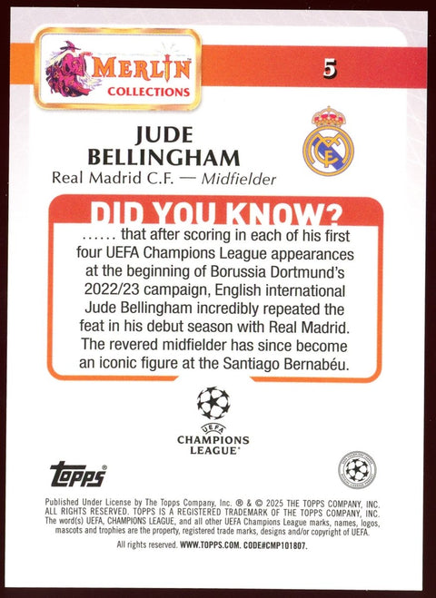 2025 Topps Merlin UCC Jude Bellingham Orange Cracked Ice /25 - underpaidcollectibles