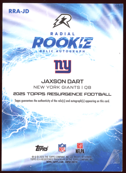 2025 Topps Resurgence: Jaxson Dart (RRA-JD) Rookie RC - underpaidcollectibles
