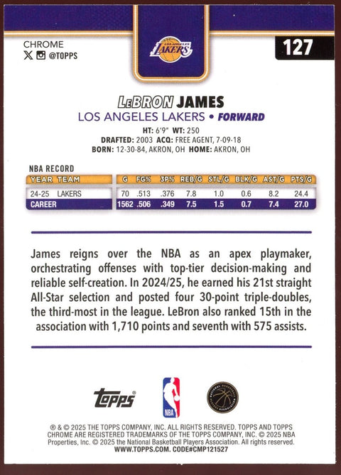 2025/26 Topps Chrome NBA LeBron James Base Variation 127 SP - underpaidcollectibles