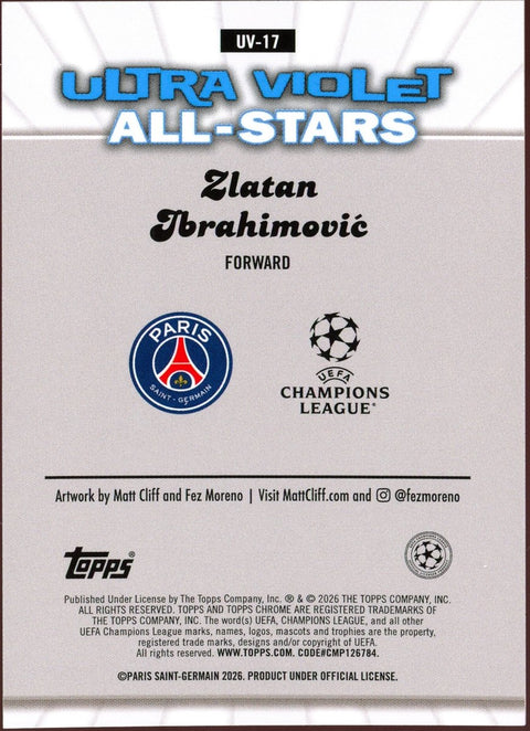 2025/26 Topps Chrome UCC Zlatan Ibrahimović Ultra Violet Gold /50 - underpaidcollectibles