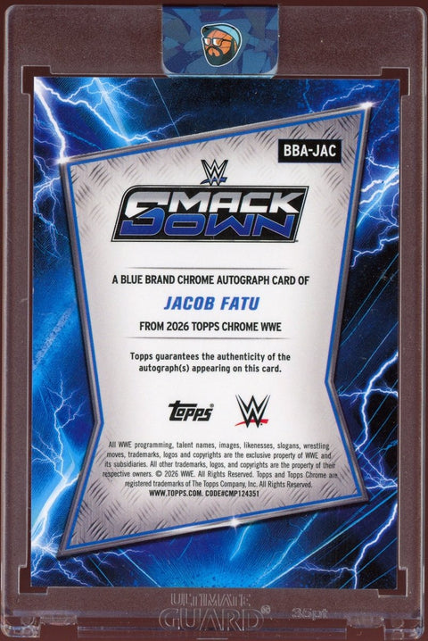 2026 Topps Chrome WWE Jacob Fatu Blue Brand Auto /150 - underpaidcollectibles