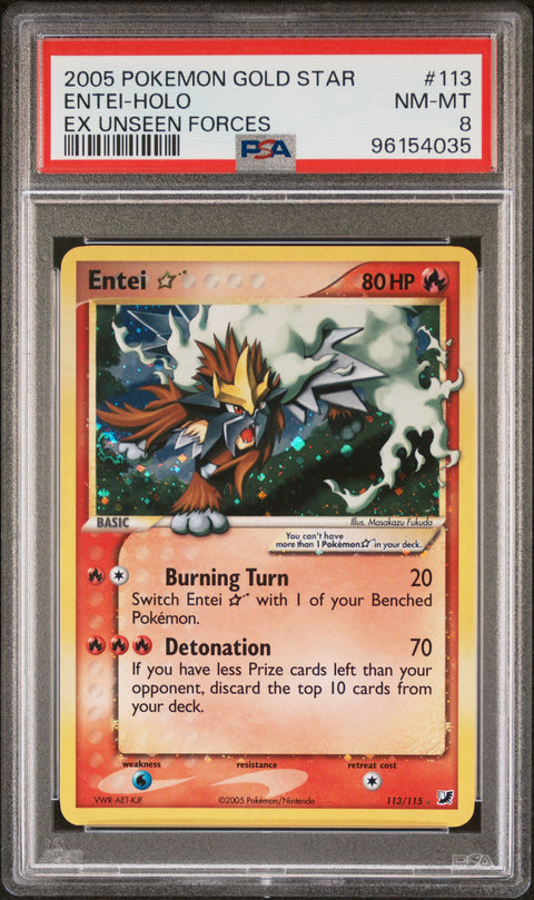 2005 Pokémon EX Unseen Forces #113 Entei-Holo PSA 8