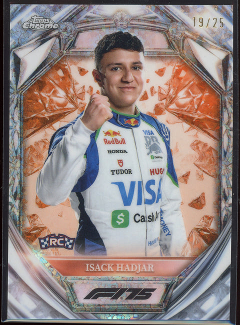 2025 Topps Chrome Formula 1 Isack Hadjar Diamond 75th Anniversary Orange /25 Rookie #D75-12
