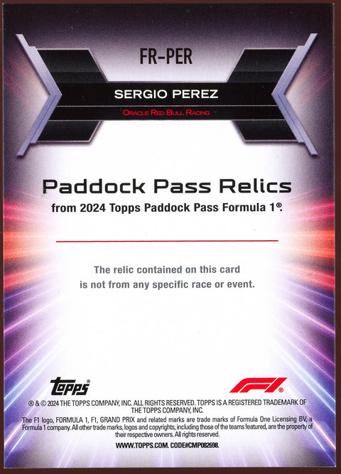 2024 Topps Paddock Pass Formula 1 Sergio Pérez Relic /35
