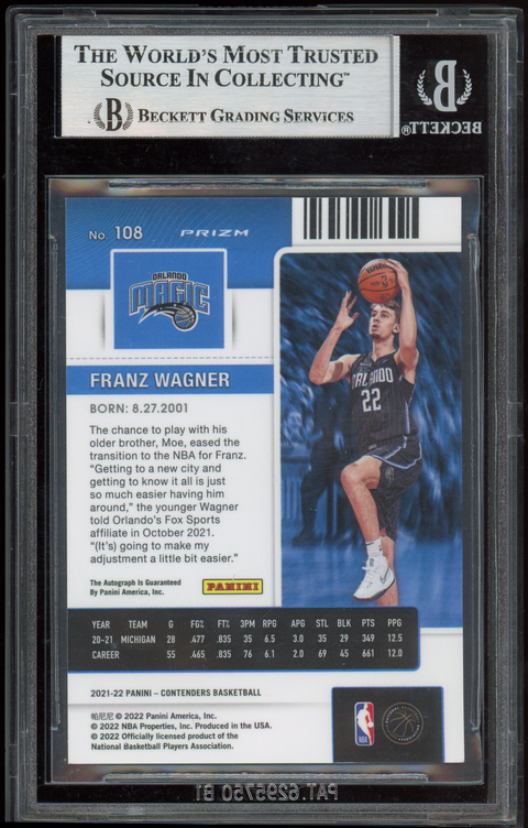 2021-22 Panini Contenders: Franz Wagner (#108) - Einzelkarte (EN) - hinten