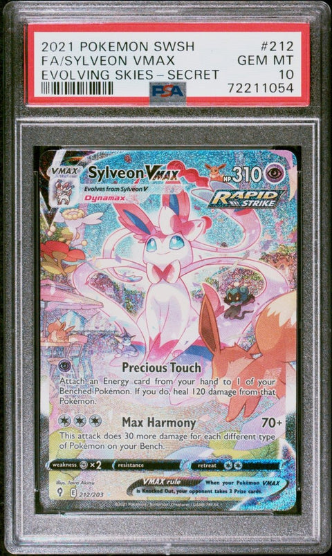 Pokémon Sword & Shield Evolving Skies 212 Sylveon VMAX Secret Full Art PSA 10 - underpaidcollectibles