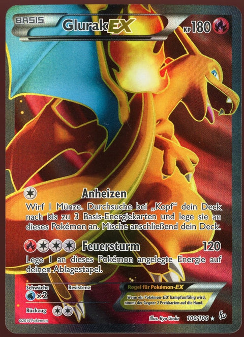 Pokémon TCG Glurak-EX Flammenmeer FLF 100 Deutsch – Good - underpaidcollectibles