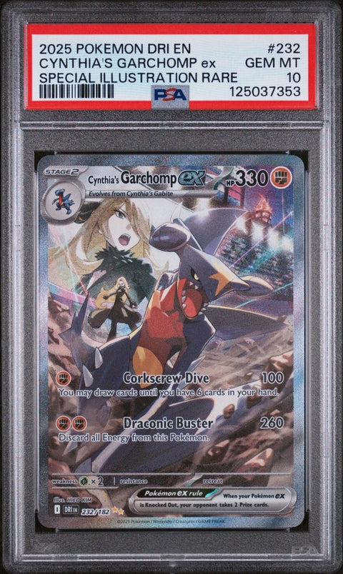 PSA 10 2025 Pokémon English Destined Rivals 232 Cynthia's Garchomp ex Special Illustration Rare - underpaidcollectibles