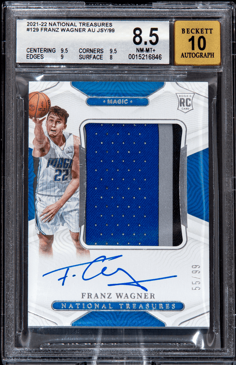 2021-22 Panini National Treasures Franz Wagner Rookie Patch Auto True RPA /99 BGS 8.5 - underpaidcollectibles