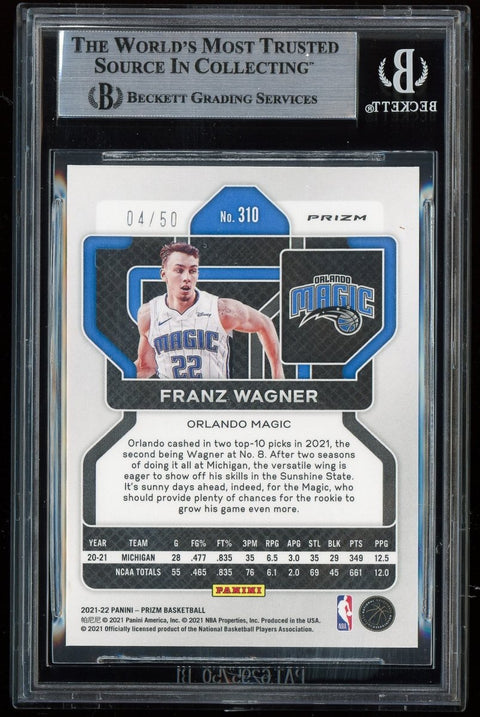 2021-22 Panini Prizm Franz Wagner Rookie Fast Break Pink /50 BGS 9 - underpaidcollectibles