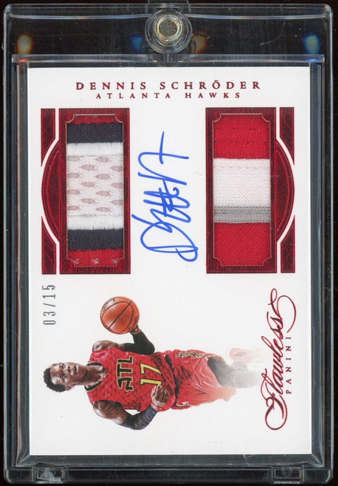 Dennis Schröder 2015-16 Panini NBA Flawless Dual Patch Autograph Ruby /15 Hawks - underpaidcollectibles