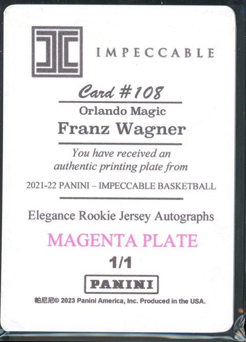 Franz Wagner 2023-23 Panini NBA National Treasures Printing Plate 1/1 Impeccable RPA - underpaidcollectibles